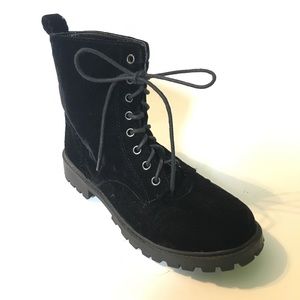 Hm Black Velvet Lace Up Combat Boots 8m 